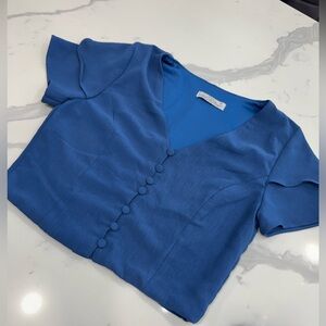 Blue V-Neck Button Front Top!